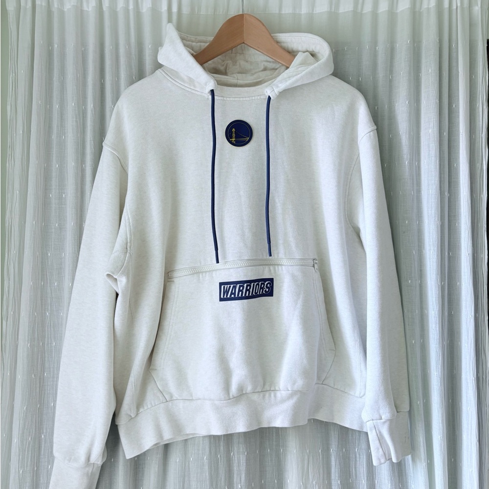 NBA Warriors White Hoodie with Blue Accents